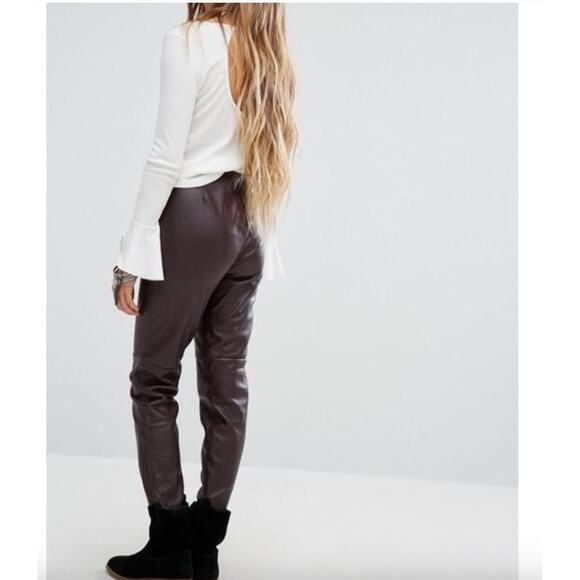 Free People Vegan Leather Skinny Ankle Zip Oxblood Pants Size 4 - Picture 2 of 8